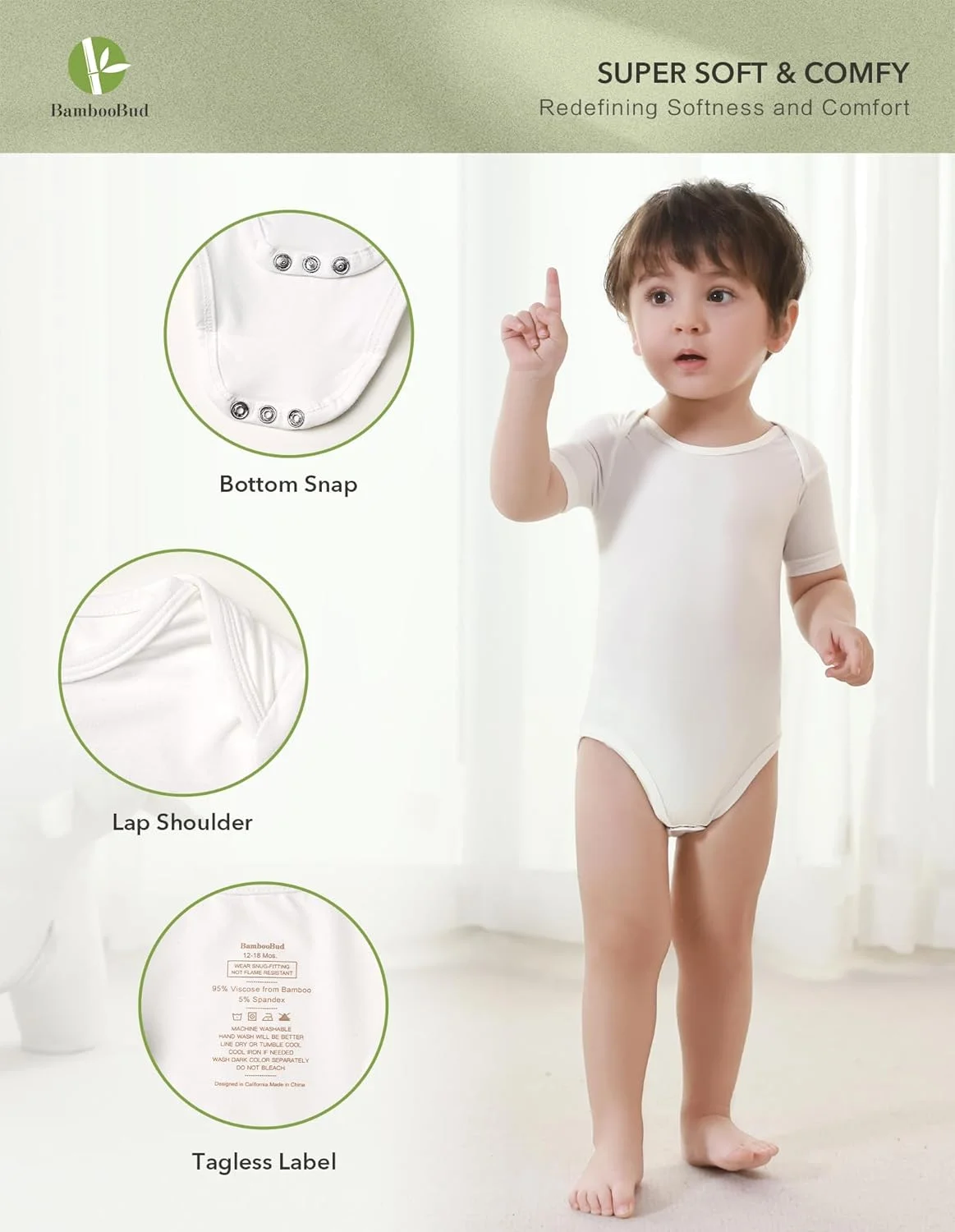 بادی نوزادی بامبو باد، لباس خواب آستین کوتاه پسرانه و دخترانه، 2 عددی، لباس راحتی ویسکوز بامبو بادی نوزادی بامبو باد، لباس خواب آستین کوتاه پسرانه و دخترانه، 2 عددی، لباس راحتی ویسکوز بامبو