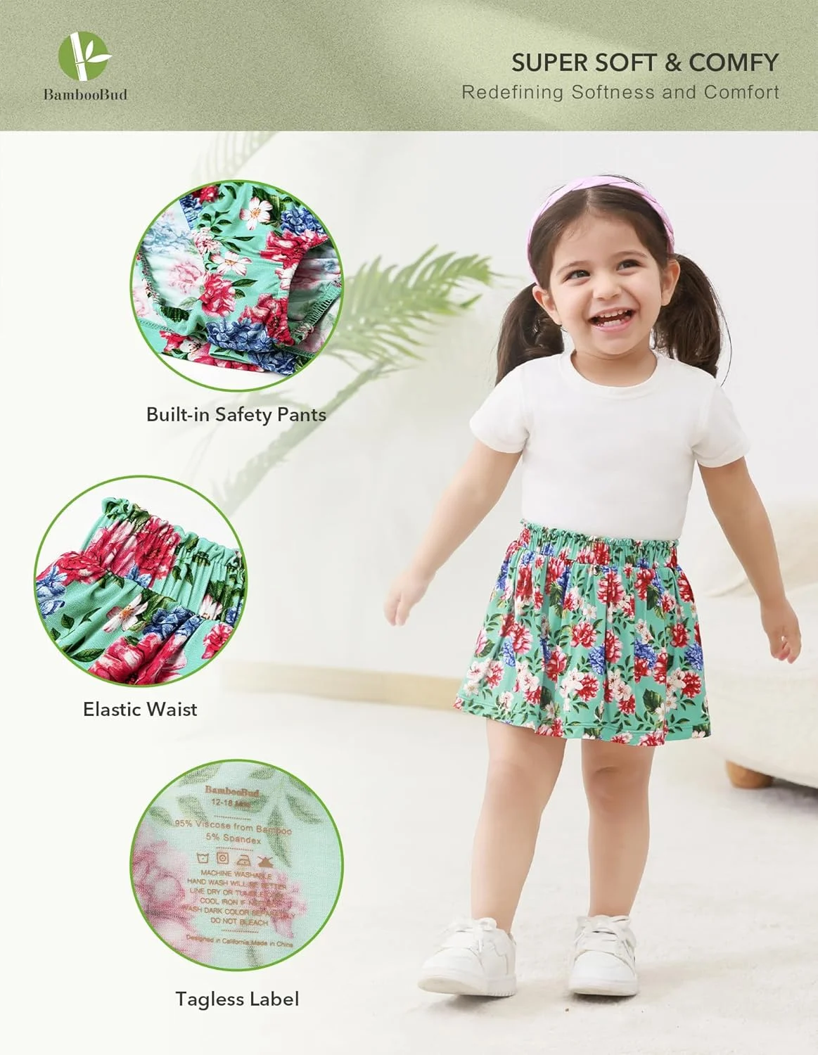 شورت نوزادی دخترانه بامبو باد، شورت های چین دار برای کودکان نوپا، پوشش پوشک شورت نوزادی دخترانه بامبو باد، شورت های چین دار برای کودکان نوپا، پوشش پوشک