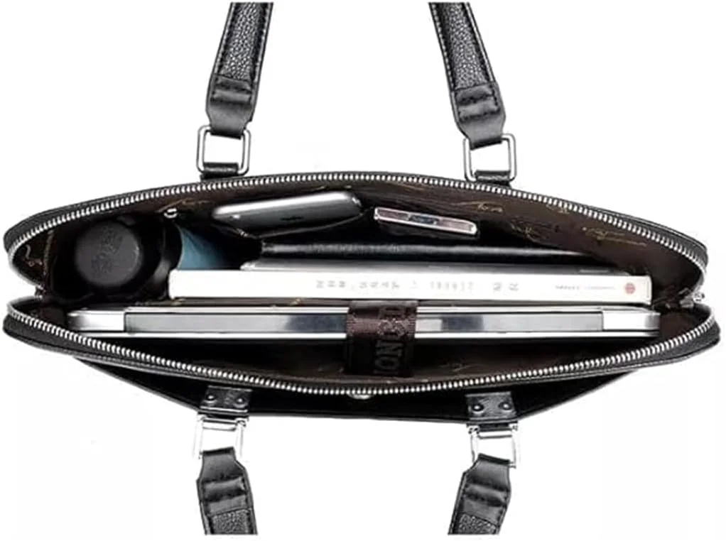 کیف لپ تاپ چرمی مردانه 15 اینچی، کیف دستی لپ تاپ унисекс، کیف پیام رسان کراس بادی، کیف شانه ای با بند، کیف بادوام و شیک، ایده آل برای مسافرت های کاری، دفتر، مدرسه، استفاده روزانه - مشکی