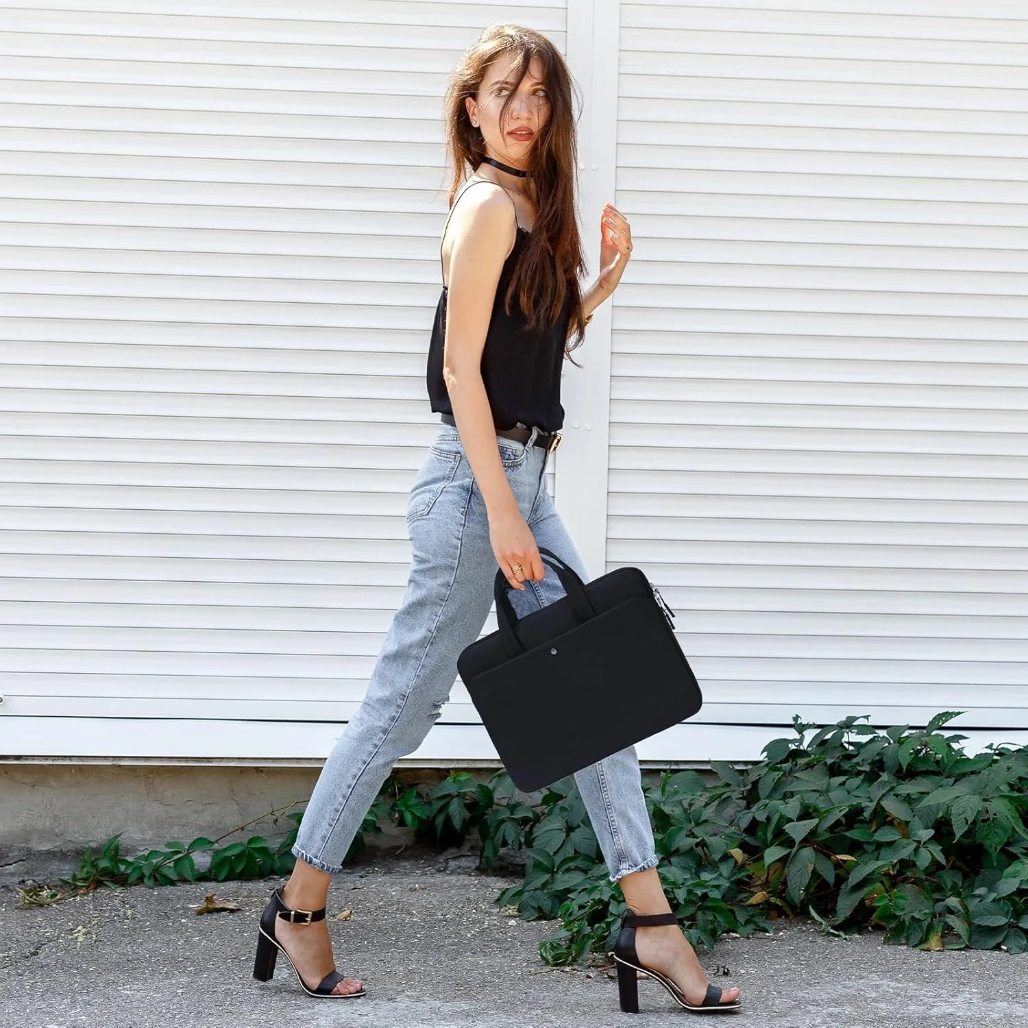 کیف محافظ لپ تاپ Azonee مناسب برای مک بوک پرو M1 M2، کیف دستی مسافرتی با دسته برای لپ تاپ، کیف حمل سبک وزن کامپیوتر با دسته، 14 اینچ مشکی