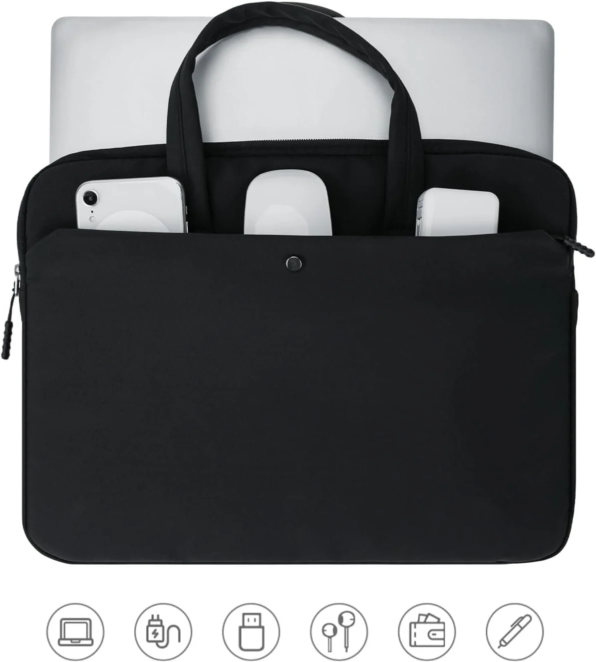 کیف محافظ لپ تاپ Azonee مناسب برای مک بوک پرو M1 M2، کیف دستی مسافرتی با دسته برای لپ تاپ، کیف حمل سبک وزن کامپیوتر با دسته، 14 اینچ مشکی