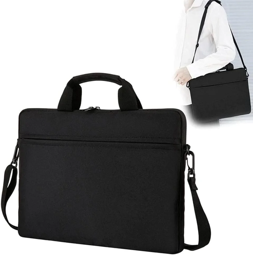 کیف لپ تاپ مشکی، 14 اینچ، مناسب بزرگسالان، طراحی مینیمال، دارای محفظه های پد دار، بند شانه ای قابل تنظیم