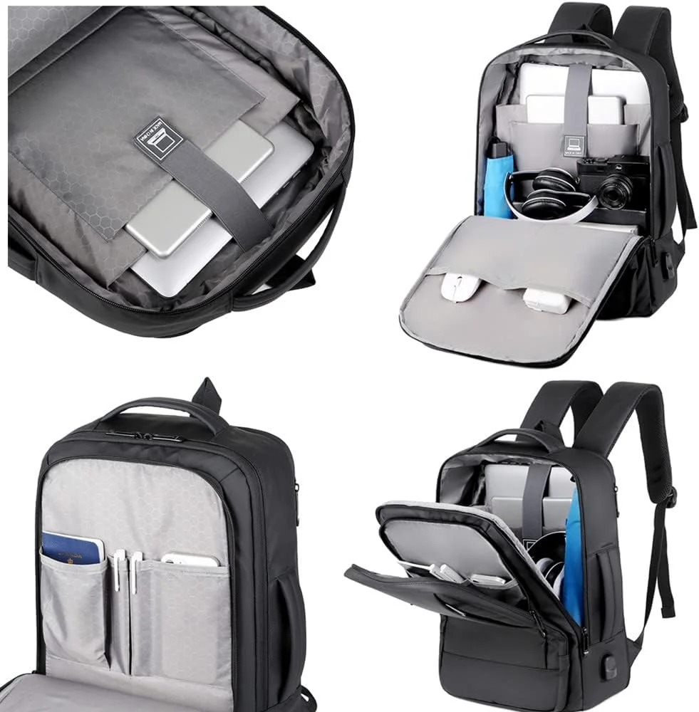 کوله پشتی لپ تاپ مسافرتی SWIHELP سایز 17 اینچ، کوله پشتی بزرگ مسافرتی تجاری با قابلیت افزایش فضا برای زنان و مردان با پورت شارژ USB