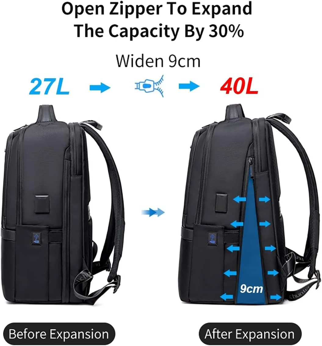 کوله پشتی لپ تاپ 16 اینچی Arctic Hunter با محفظه تبلت، کوله پشتی قابل گسترش 40 لیتری، کوله پشتی ضد آب برای مدرسه و کار با پورت USB برای آقایان