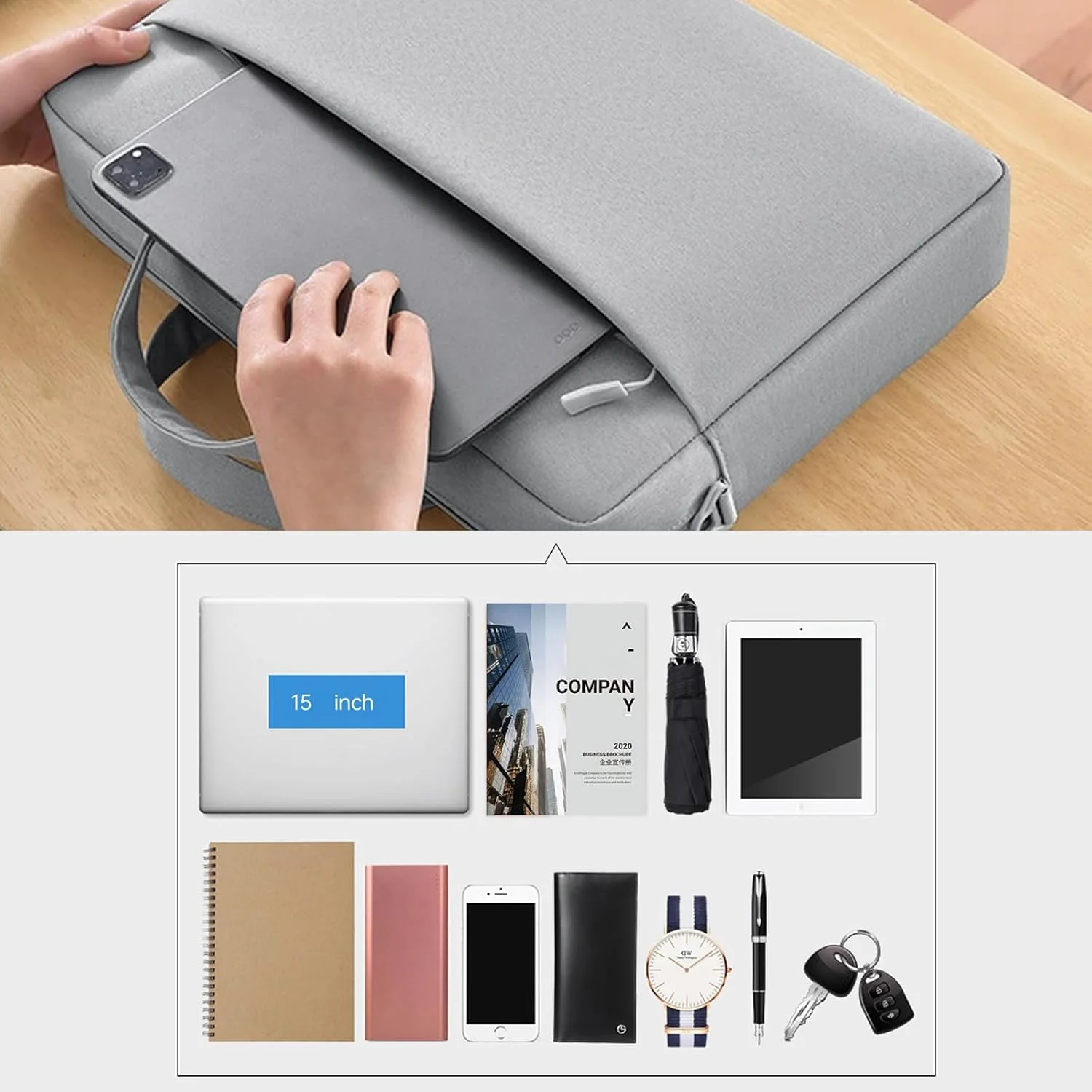 کیف لپ تاپ Muhadjiya مناسب زنان و مردان، کیف کامپیوتر 15-16.1 اینچی، کیف دستی لپ تاپ با بند، کیف شانه ای محافظ لپ تاپ 15.6 اینچی مناسب کار