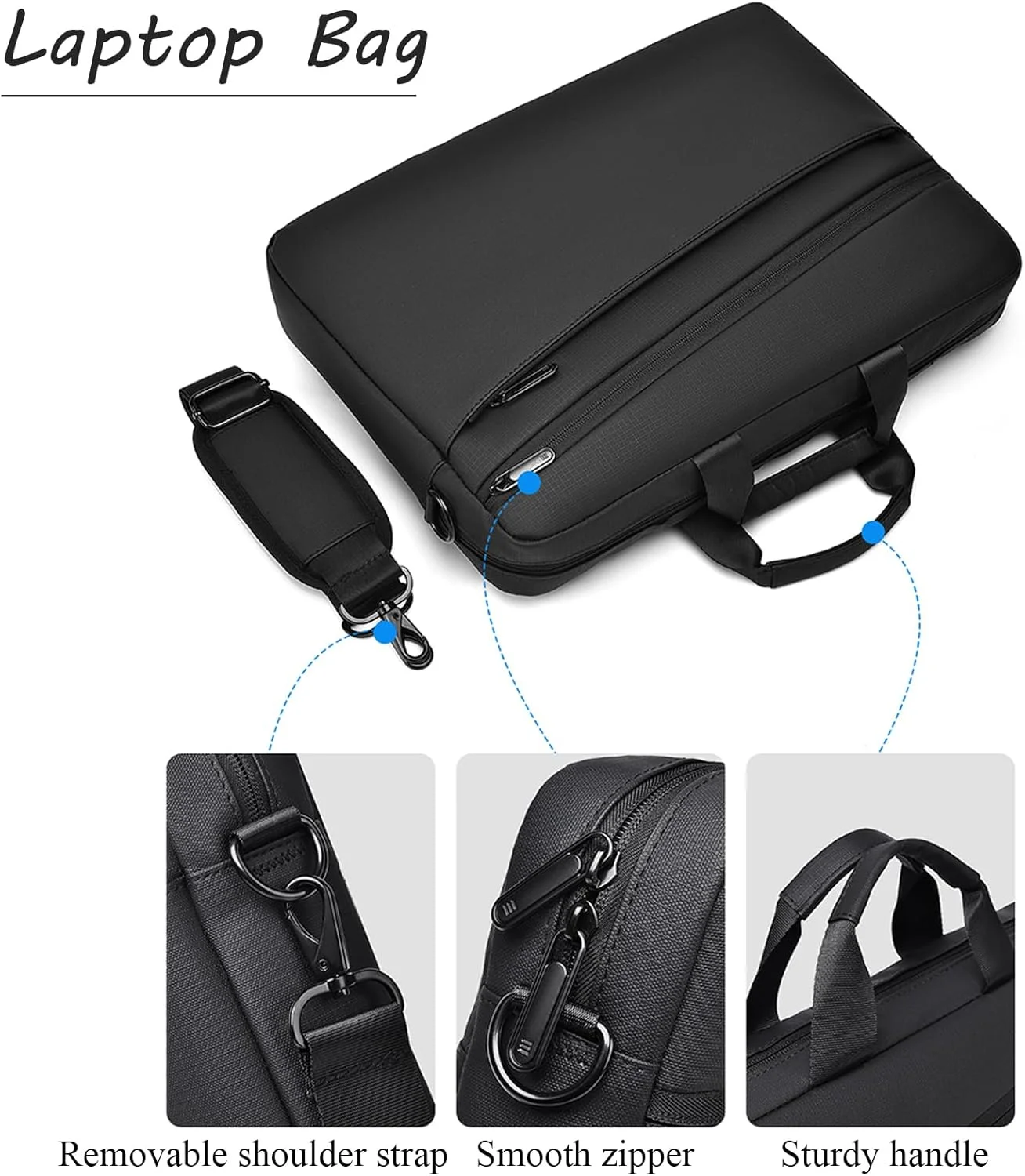 کیف لپ تاپ Qiccijoo مناسب برای لپ تاپ های 17.3 اینچی، کیف دستی لپ تاپ مردانه و زنانه، کیف کامپیوتر، کیف شانه ای با بند، کیف های کامپیوتر، کیف پیام رسان برای مسافرت/کار (خاکستری)