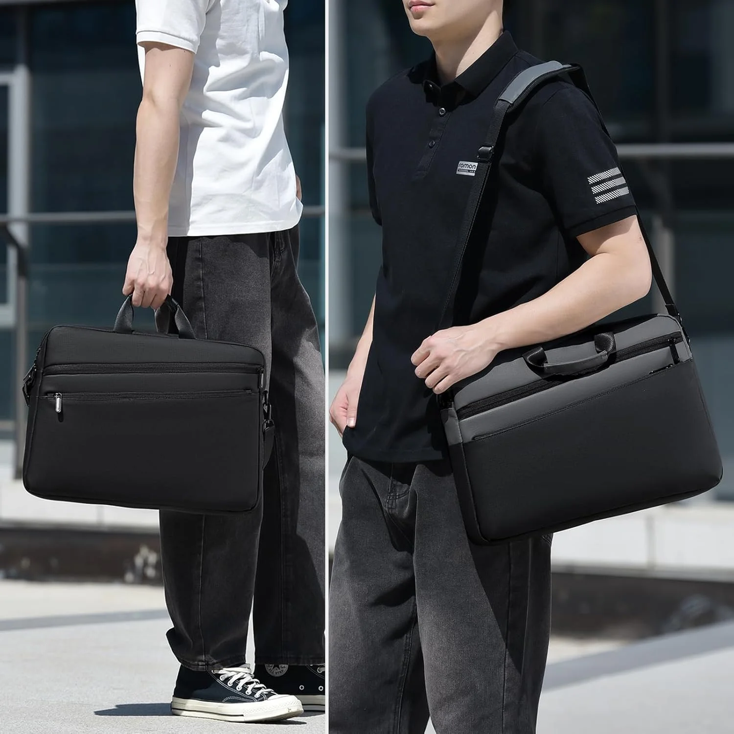 کیف لپ تاپ Qiccijoo مناسب برای لپ تاپ های 17.3 اینچی، کیف دستی لپ تاپ مردانه و زنانه، کیف کامپیوتر، کیف شانه ای با بند، کیف های کامپیوتر، کیف پیام رسان برای مسافرت/کار (خاکستری)