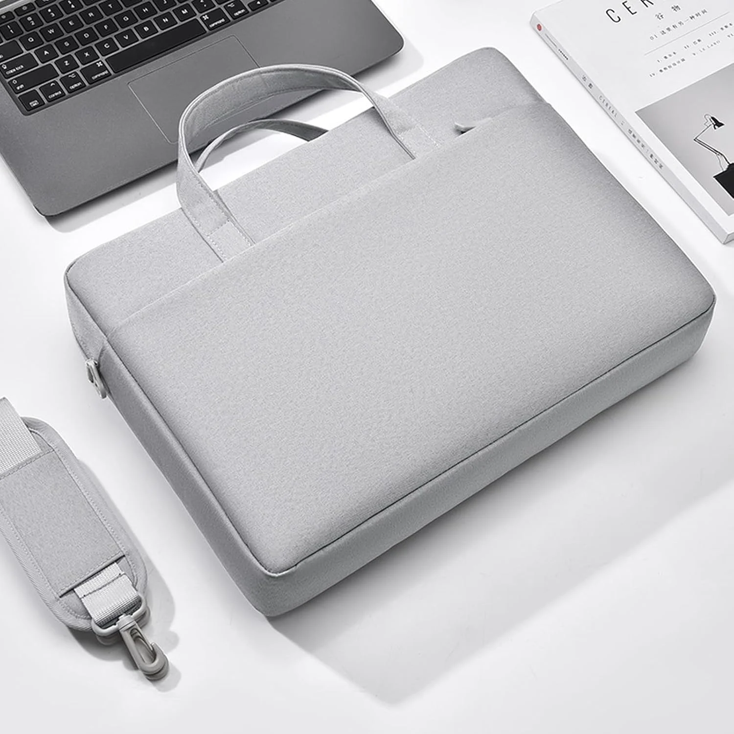 کیف لپ تاپ Muhadjiya مناسب زنان و مردان، کیف کامپیوتر 15-16.1 اینچی، کیف دستی لپ تاپ با بند، کیف شانه ای محافظ لپ تاپ 15.6 اینچی مناسب کار