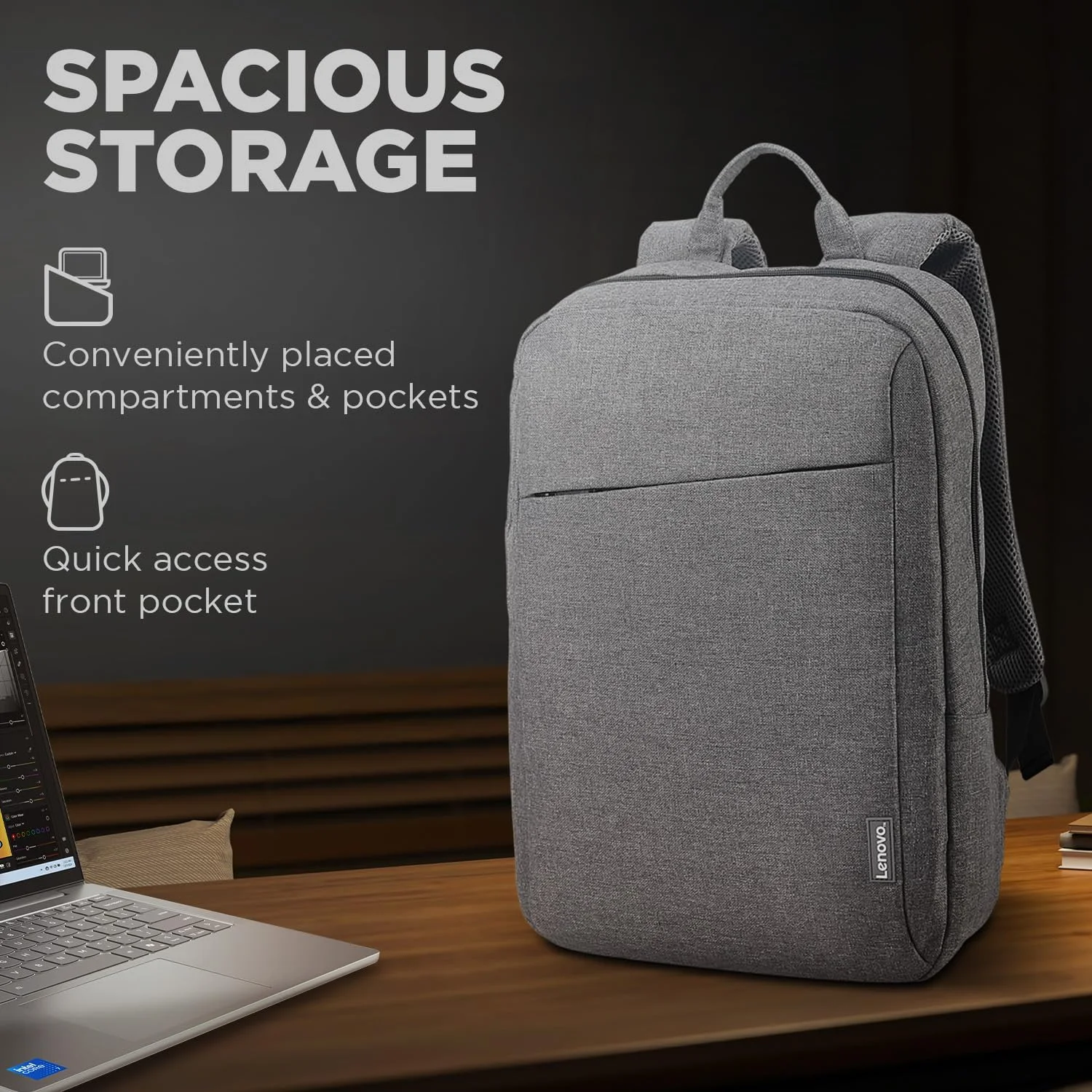 کیف کوله پشتی لپ تاپ لنوو مدل Casual B210 مناسب برای لپ تاپ 15.6 اینچی - دارای محفظه پد دار برای لپ تاپ/تبلت - پارچه بادوام و مقاوم در برابر آب - سبک - خاکستری