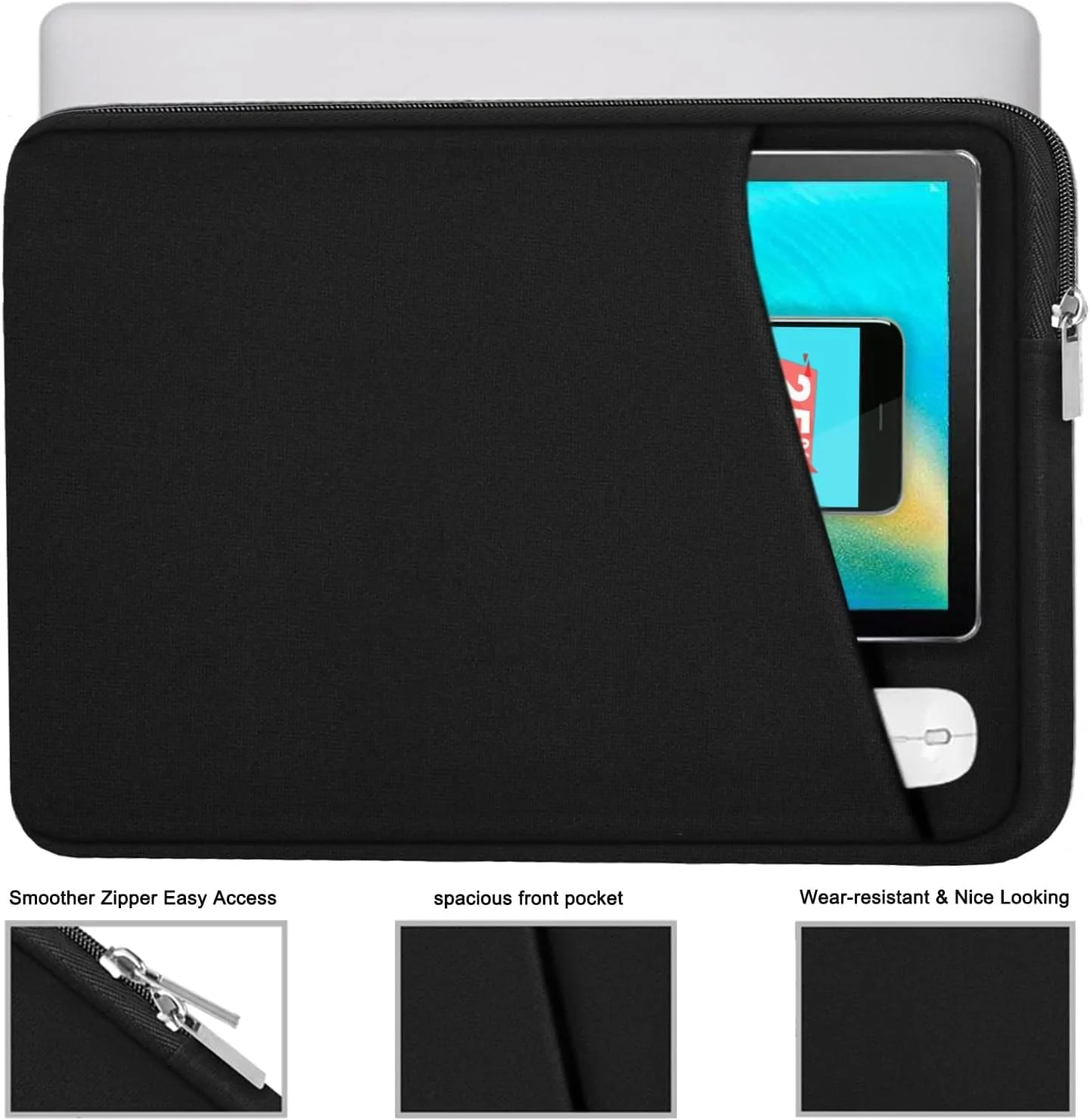 کیف لپ تاپ، کاور لپ تاپ 14 اینچی، کیف حمل بادوام، کاور محافظ ضد ضربه، کیف دستی، کیف لپ تاپ سازگار با 14 اینچ MacBook Air/Pro HP Asus Lenovo Notebook Computer، مشکی