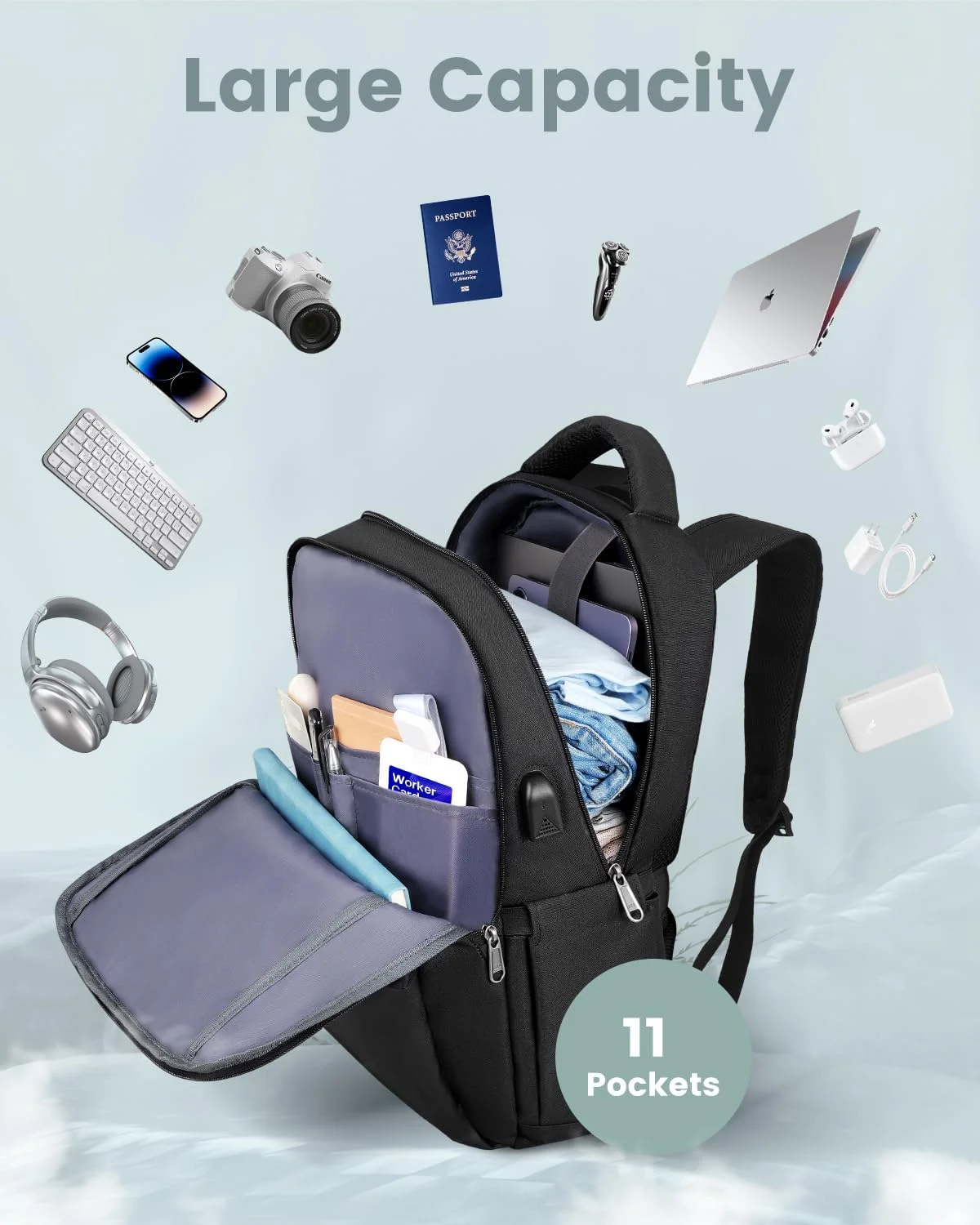 کوله پشتی لپ تاپ مردانه Besttravel مناسب برای نوت بوک 15.6 اینچی، کوله پشتی مدرسه ضد آب برای کار، فضای باز، مسافرت، کمپینگ