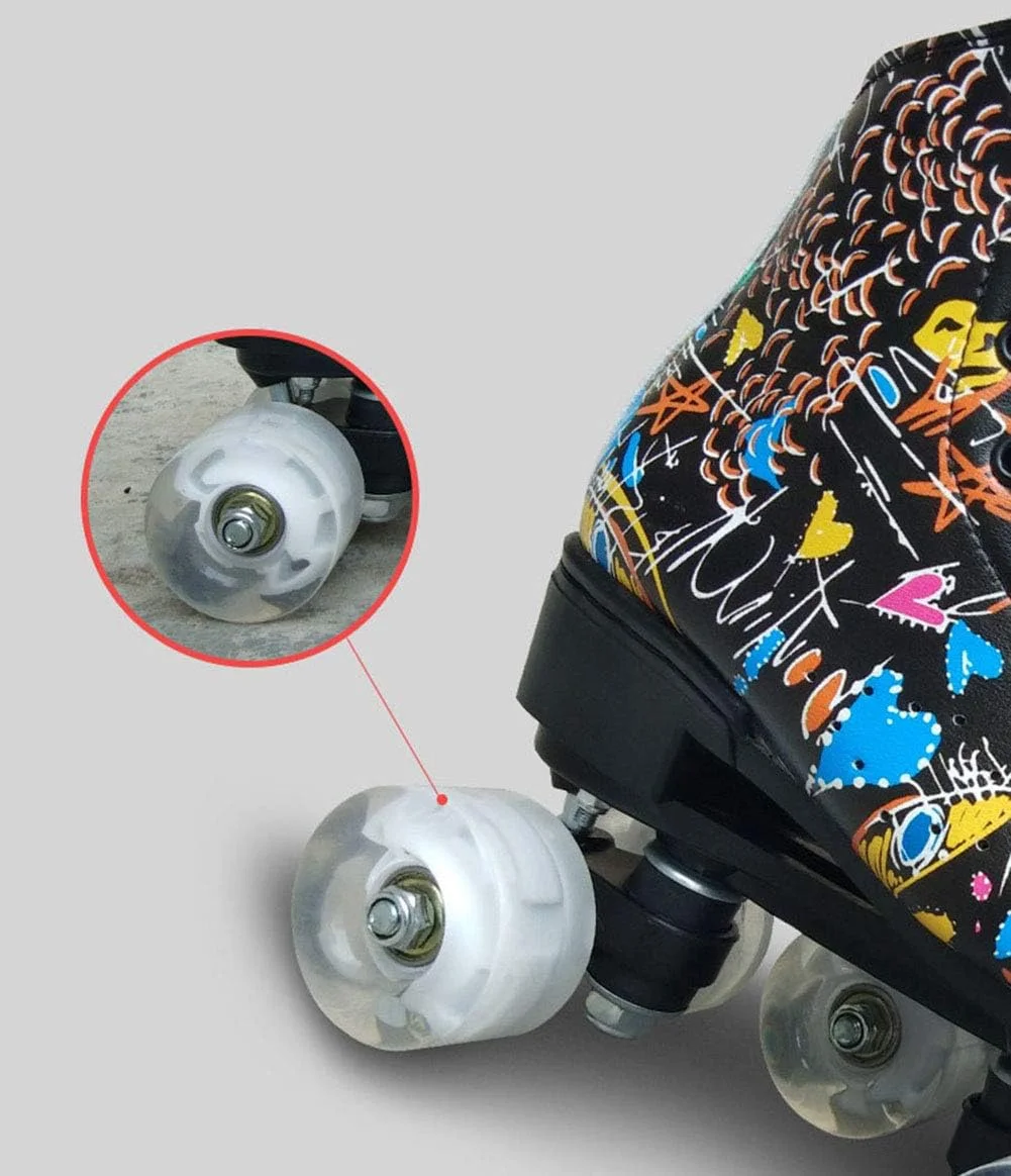 اسکیت های چهار چرخ RZiioo مدل بچه گانه طرح گرافیتی با چرخ های چراغ دار مناسب دختران، چرخ های تغییر شکل دهنده دو ردیفه، A، سایز 44 اسکیت های چهار چرخ RZiioo مدل بچه گانه طرح گرافیتی با چرخ های چراغ دار مناسب دختران، چرخ های تغییر شکل دهنده دو ردیفه، A، سایز 44