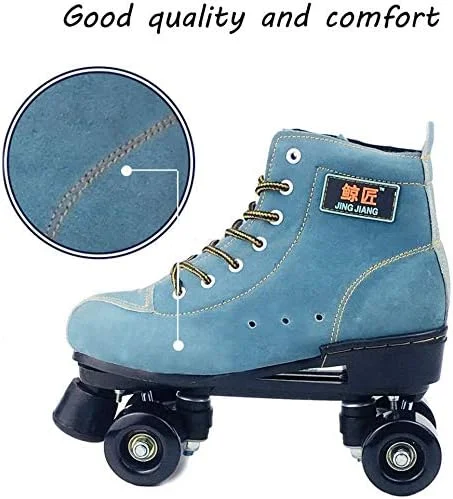 اسکیت های غلتکی RZiioo، اسکیت های هنری کلاسیک چهار چرخ بزرگسال جوانان، اسکیت های چهارگانه مناسب اسکیتینگ در داخل و خارج از منزل، آبی، 35