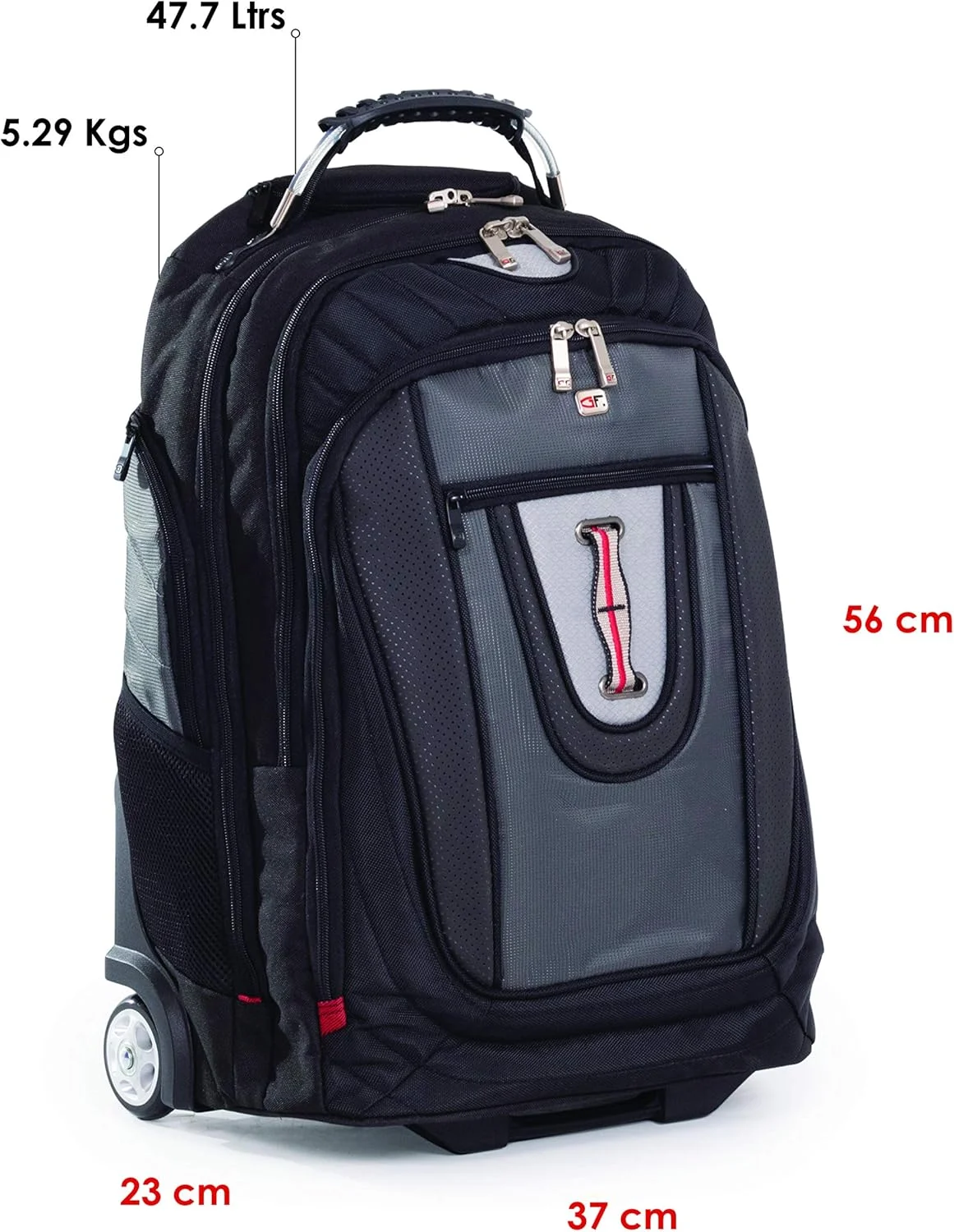 کیف لپ تاپ چرخ دار مشکی Gino Ferrari - Brio با محفظه پد دار 17 اینچی لپ تاپ/مک بوک | پشتی راحت با جریان هوا | جیب آیپد/تبلت | کوله پشتی تجاری چرخ دار GF506