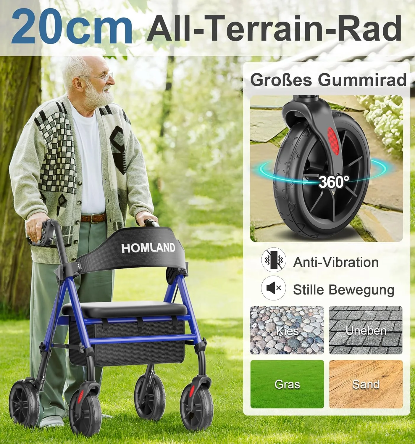 واکر هوملند با صندلی برای سالمندان، واکر رولیتور تاشو، فریم آلومینیومی تقویت شده، چرخ های لاستیکی بزرگ 8 اینچی برای تمام سطوح، واکر چرخ دار سبک وزن با قابلیت تنظیم ارتفاع واکر هوملند با صندلی برای سالمندان، واکر رولیتور تاشو، فریم آلومینیومی تقویت شده، چرخ های لاستیکی بزرگ 8 اینچی برای تمام سطوح، واکر چرخ دار سبک وزن با قابلیت تنظیم ارتفاع