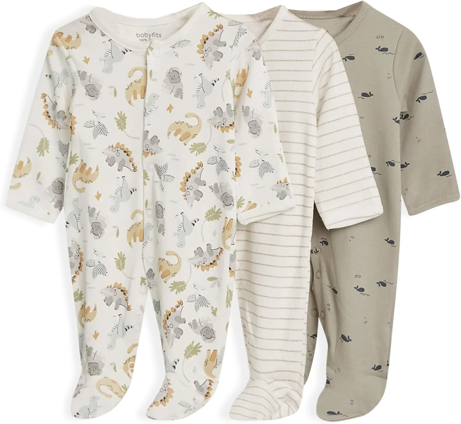 ست لباس خواب 3 عددی پنبه ارگانیک Babyfits - XS | لباس خواب کودک دارای گواهینامه OEKO-TEX برای نوزادان و کودکان نوپا، ضد حساسیت و دارای زیپ - طرح دایناسور ست لباس خواب 3 عددی پنبه ارگانیک Babyfits - XS | لباس خواب کودک دارای گواهینامه OEKO-TEX برای نوزادان و کودکان نوپا، ضد حساسیت و دارای زیپ - طرح دایناسور