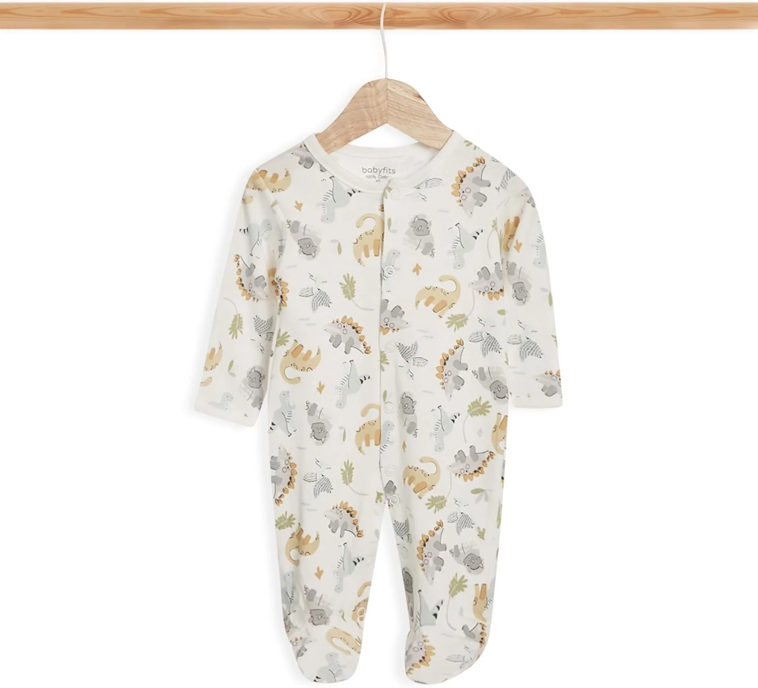 ست لباس خواب 3 عددی پنبه ارگانیک Babyfits - XS | لباس خواب کودک دارای گواهینامه OEKO-TEX برای نوزادان و کودکان نوپا، ضد حساسیت و دارای زیپ - طرح دایناسور