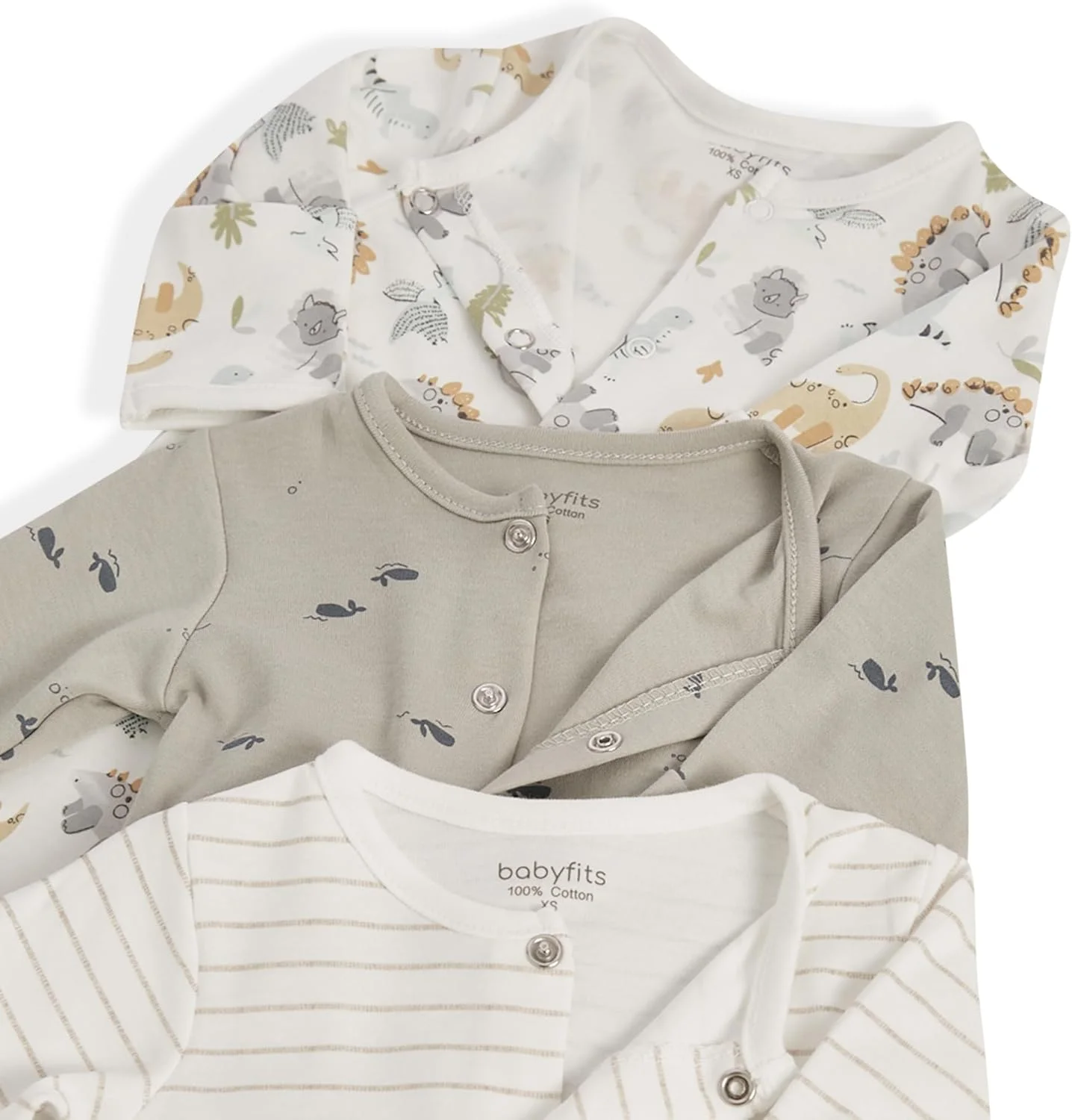 ست لباس خواب 3 عددی پنبه ارگانیک Babyfits - XS | لباس خواب کودک دارای گواهینامه OEKO-TEX برای نوزادان و کودکان نوپا، ضد حساسیت و دارای زیپ - طرح دایناسور ست لباس خواب 3 عددی پنبه ارگانیک Babyfits - XS | لباس خواب کودک دارای گواهینامه OEKO-TEX برای نوزادان و کودکان نوپا، ضد حساسیت و دارای زیپ - طرح دایناسور