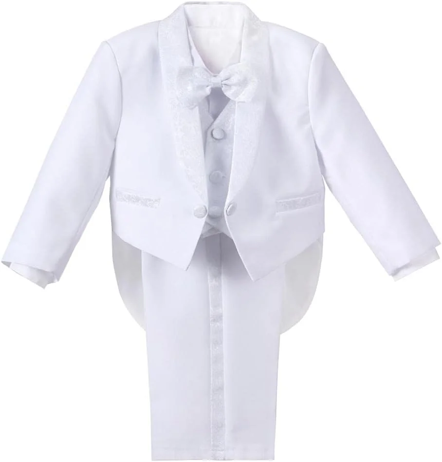 کت و شلوار 5 تکه پسرانه Lito Angels (کت تک، جلیقه، پیراهن، پاپیون و شلوار)، مشکی/عاجی/سفید کت و شلوار 5 تکه پسرانه Lito Angels (کت تک، جلیقه، پیراهن، پاپیون و شلوار)، مشکی/عاجی/سفید