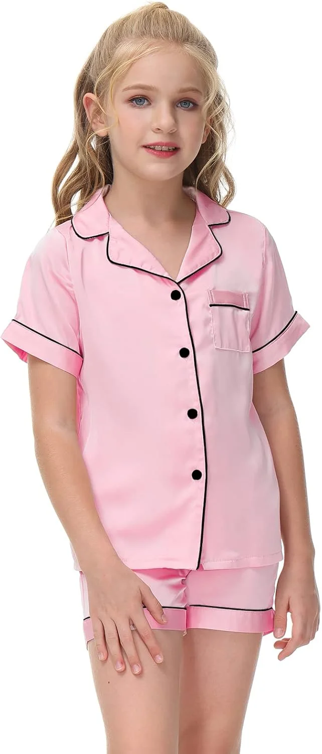 Alunsito Kid Girls Boys Pajamas Set Button Down Short Sleeve Top T-Shirt + Shorts 2Pcs Lounge Sleepwear Nightwear PJs Outfits Alunsito Kid Girls Boys Pajamas Set Button Down Short Sleeve Top T-Shirt + Shorts 2Pcs Lounge Sleepwear Nightwear PJs Outfits