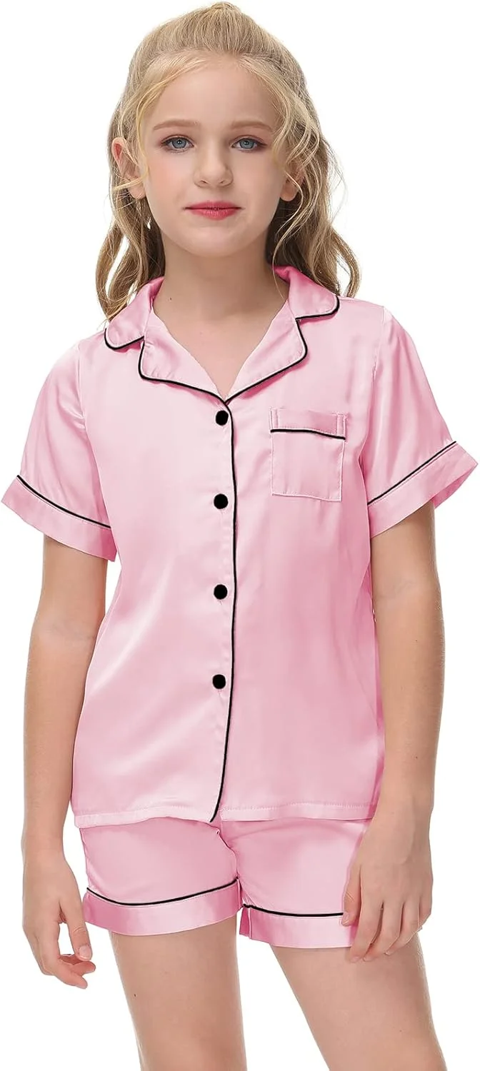 Alunsito Kid Girls Boys Pajamas Set Button Down Short Sleeve Top T-Shirt + Shorts 2Pcs Lounge Sleepwear Nightwear PJs Outfits Alunsito Kid Girls Boys Pajamas Set Button Down Short Sleeve Top T-Shirt + Shorts 2Pcs Lounge Sleepwear Nightwear PJs Outfits