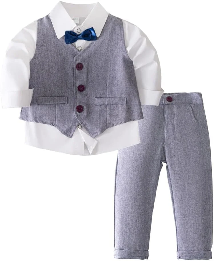 ست کت و شلوار جلیقه مردانه بچه گانه Lito Angels، لباس رسمی عروسی با پاپیون، مناسب برای سن 18 ماه تا 5 سال، خاکستری ست کت و شلوار جلیقه مردانه بچه گانه Lito Angels، لباس رسمی عروسی با پاپیون، مناسب برای سن 18 ماه تا 5 سال، خاکستری