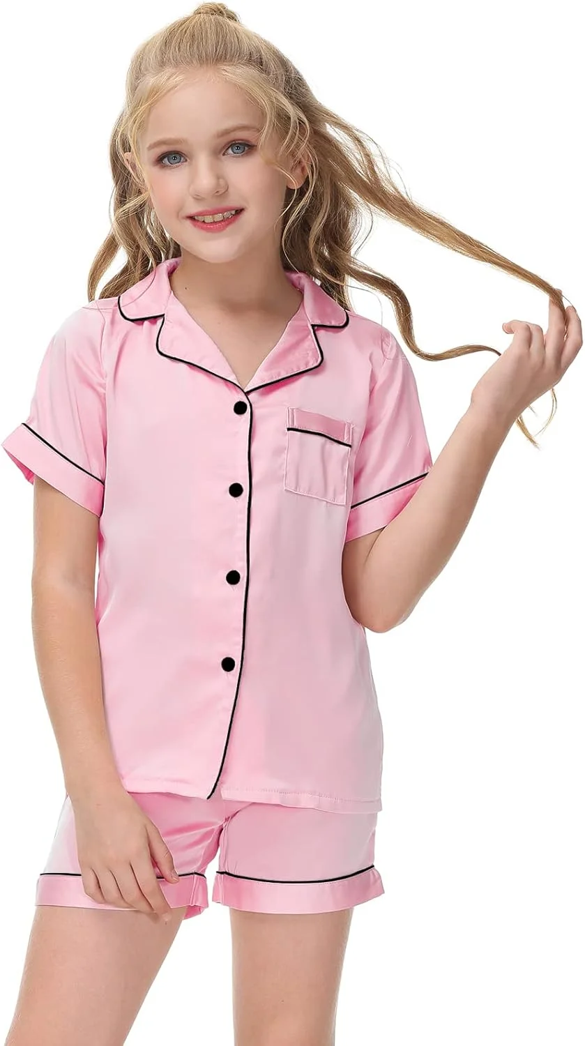 Alunsito Kid Girls Boys Pajamas Set Button Down Short Sleeve Top T-Shirt + Shorts 2Pcs Lounge Sleepwear Nightwear PJs Outfits Alunsito Kid Girls Boys Pajamas Set Button Down Short Sleeve Top T-Shirt + Shorts 2Pcs Lounge Sleepwear Nightwear PJs Outfits