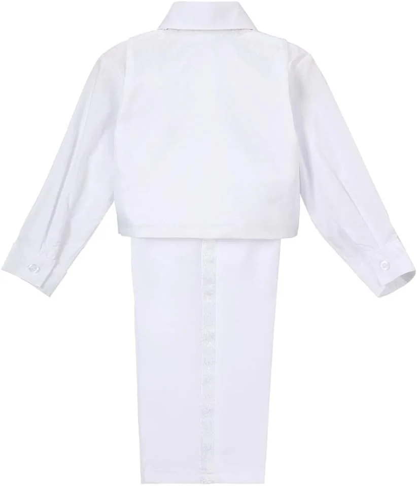 کت و شلوار 5 تکه پسرانه Lito Angels (کت تک، جلیقه، پیراهن، پاپیون و شلوار)، مشکی/عاجی/سفید کت و شلوار 5 تکه پسرانه Lito Angels (کت تک، جلیقه، پیراهن، پاپیون و شلوار)، مشکی/عاجی/سفید