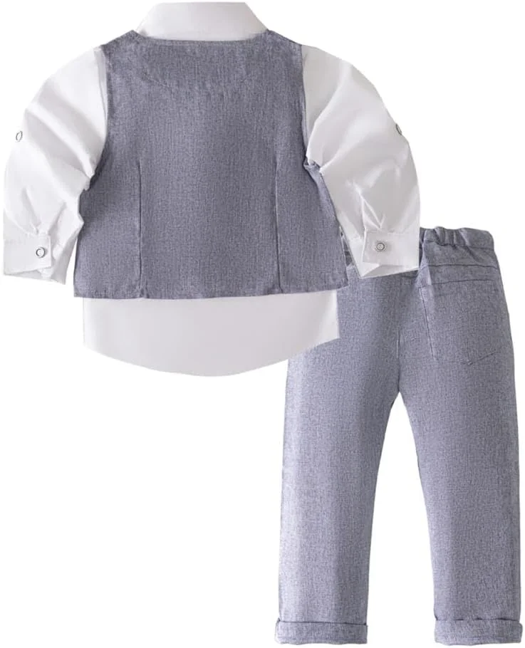 ست کت و شلوار جلیقه مردانه بچه گانه Lito Angels، لباس رسمی عروسی با پاپیون، مناسب برای سن 18 ماه تا 5 سال، خاکستری