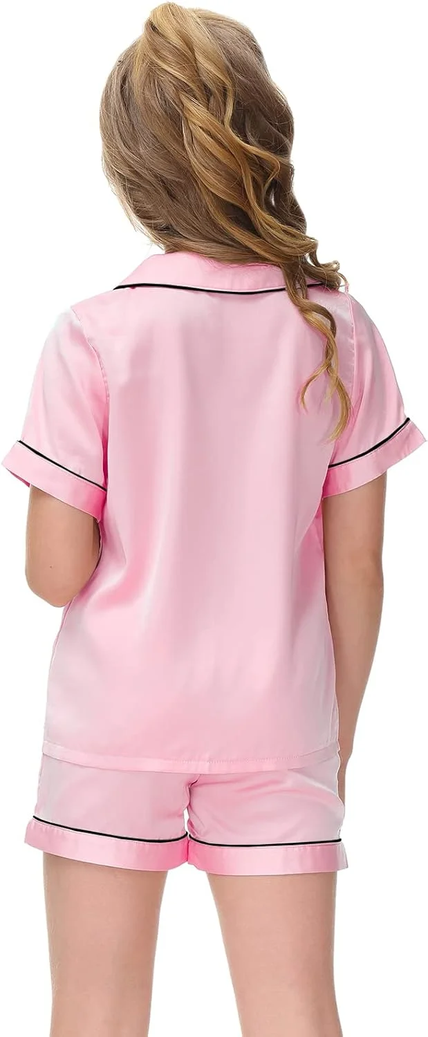 Alunsito Kid Girls Boys Pajamas Set Button Down Short Sleeve Top T-Shirt + Shorts 2Pcs Lounge Sleepwear Nightwear PJs Outfits Alunsito Kid Girls Boys Pajamas Set Button Down Short Sleeve Top T-Shirt + Shorts 2Pcs Lounge Sleepwear Nightwear PJs Outfits