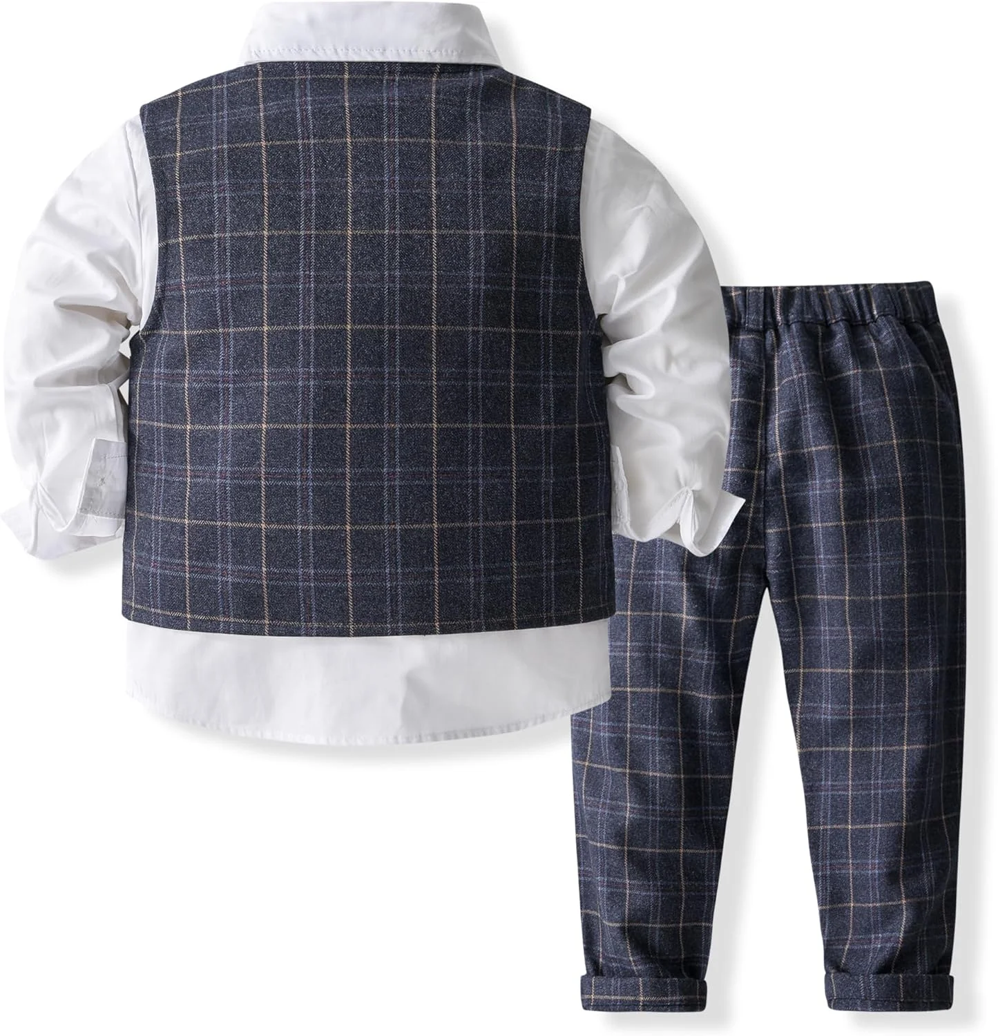 ست کت و شلوار پسرانه کیموکت، پاپیون، آبی، آستین بلند + جلیقه + شلوار