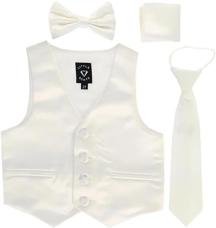 ست 4 تکه جلیقه رسمی ساتن پسرانه iGirlDress به همراه کراوات زیپی، پاپیون و دستمال جیبی ست 4 تکه جلیقه رسمی ساتن پسرانه iGirlDress به همراه کراوات زیپی، پاپیون و دستمال جیبی