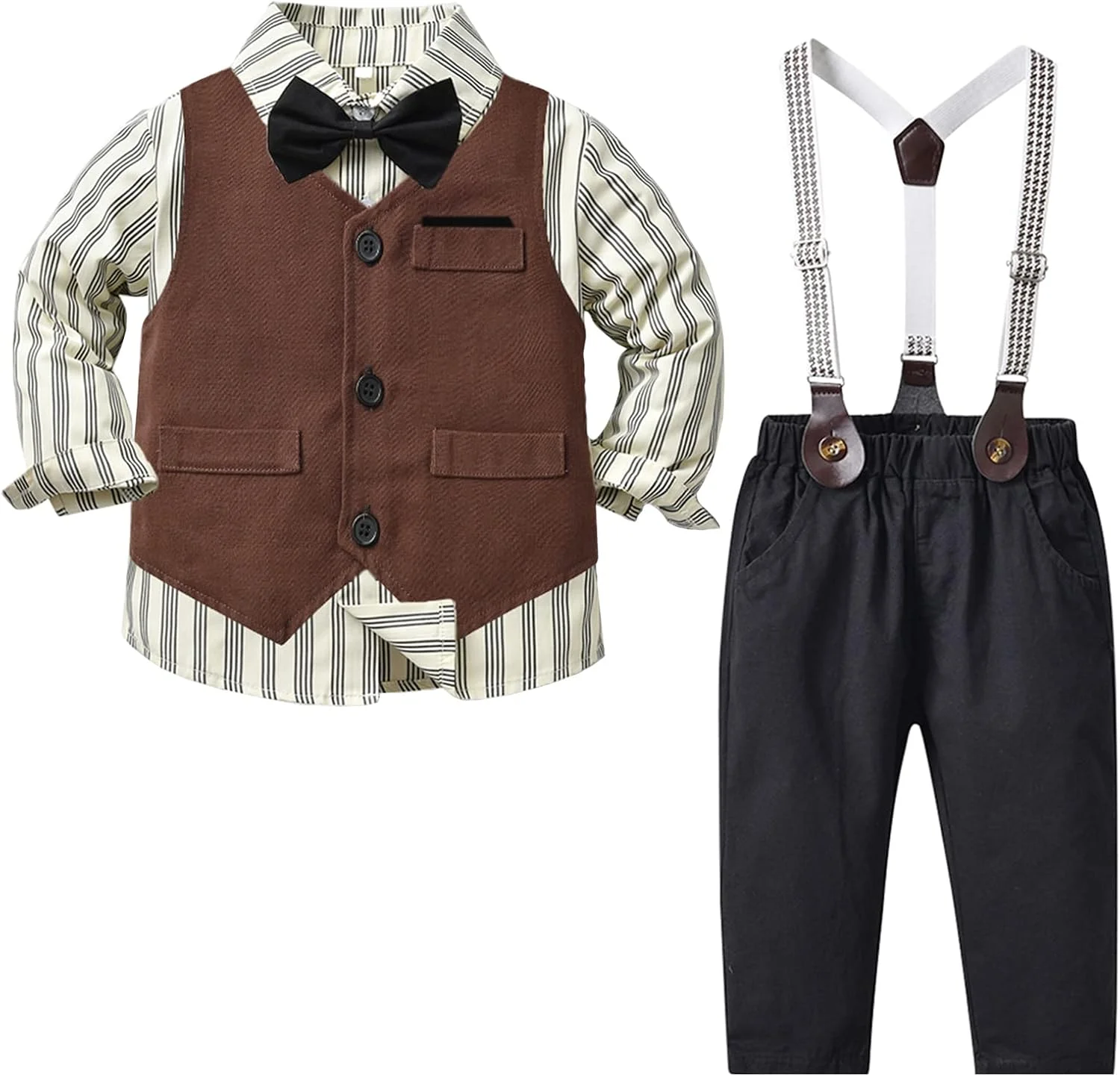 لباس پسرانه IBOBOOM، کت و شلوار نوزادی، لباس شلوار مجلسی، لباس جنتلمن، جلیقه و پاپیون