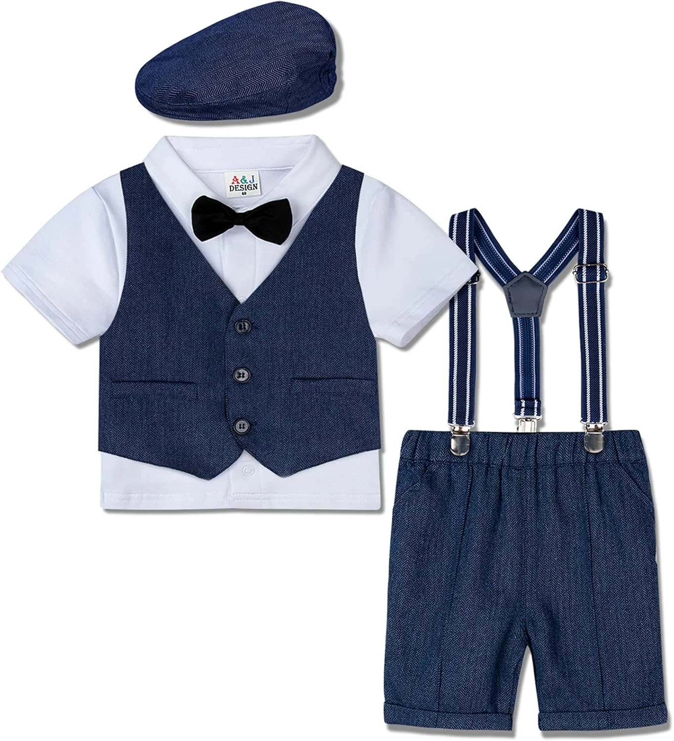 ست لباس پسرانه A&J DESIGN، شامل پیراهن، شورت، جلیقه و کلاه (18 ماهه تا 3 سال)