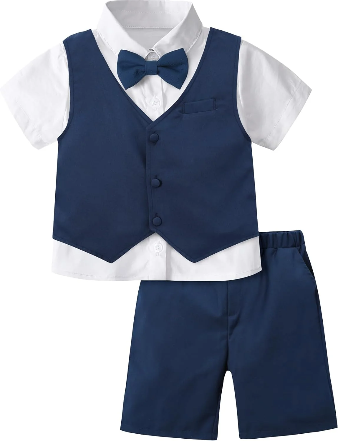 ست لباس پسرانه A&J DESIGN، لباس جنتلمنانه برای پسران، ست 3 تکه شامل پیراهن، جلیقه و شورت با پاپیون ست لباس پسرانه A&J DESIGN، لباس جنتلمنانه برای پسران، ست 3 تکه شامل پیراهن، جلیقه و شورت با پاپیون