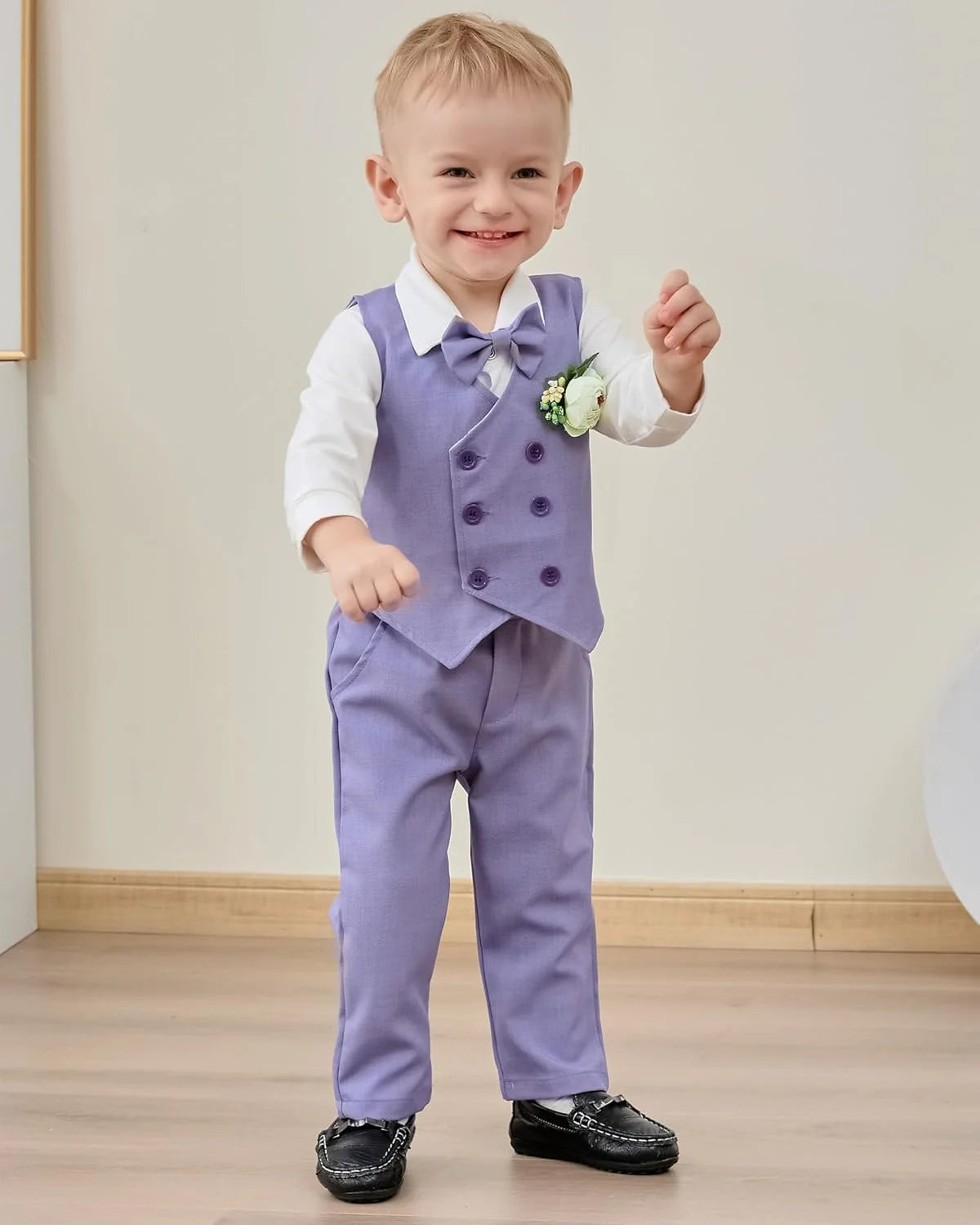 ست لباس پسرانه نوزادی DISAUR، 5 تکه، شامل پیراهن، پاپیون، جلیقه، گل سینه و شلوار، مناسب برای مراسم عروسی ست لباس پسرانه نوزادی DISAUR، 5 تکه، شامل پیراهن، پاپیون، جلیقه، گل سینه و شلوار، مناسب برای مراسم عروسی