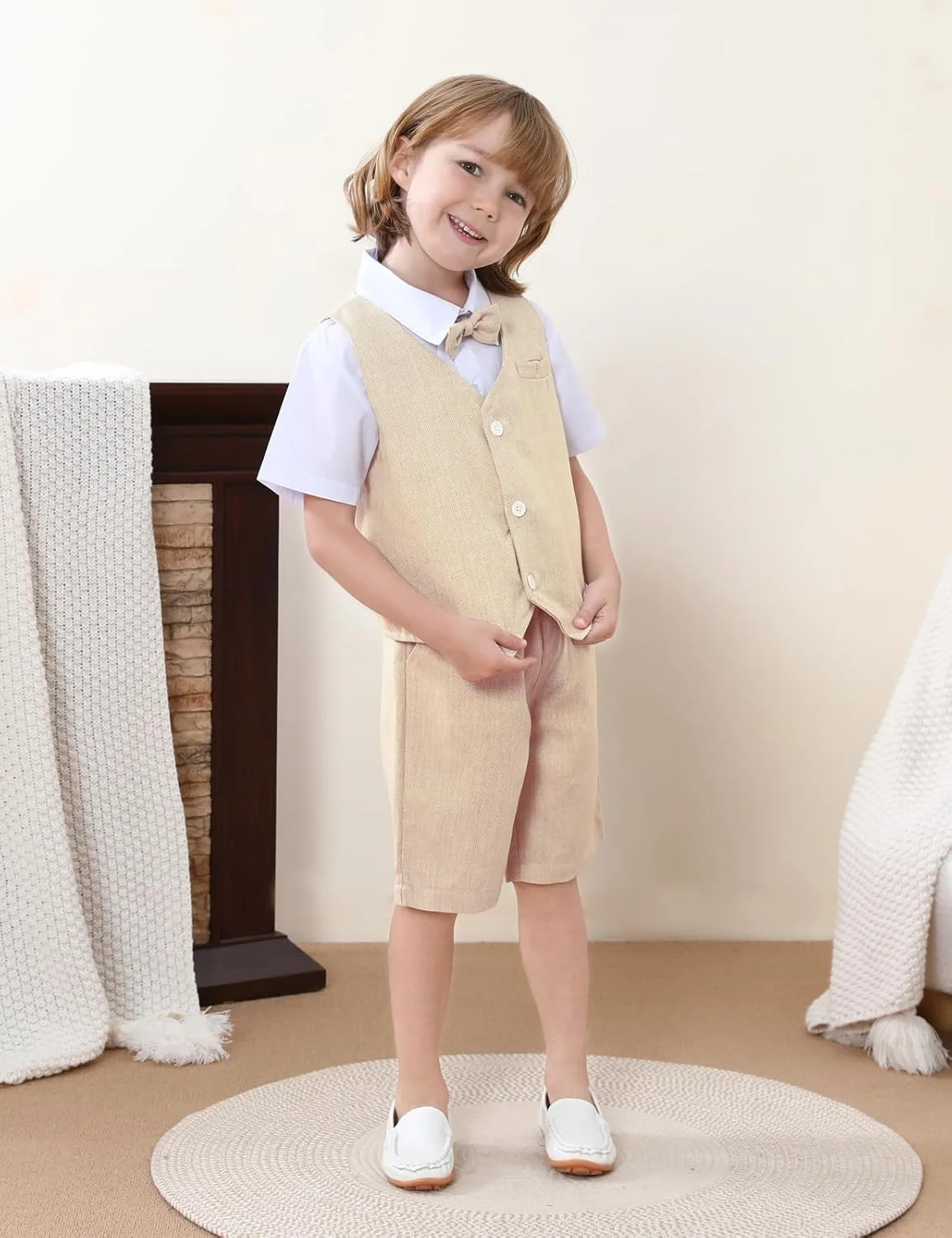 ست لباس پسرانه نوزادی و نوپا A&J DESIGN، شامل پیراهن آستین کوتاه، جلیقه و شلوارک