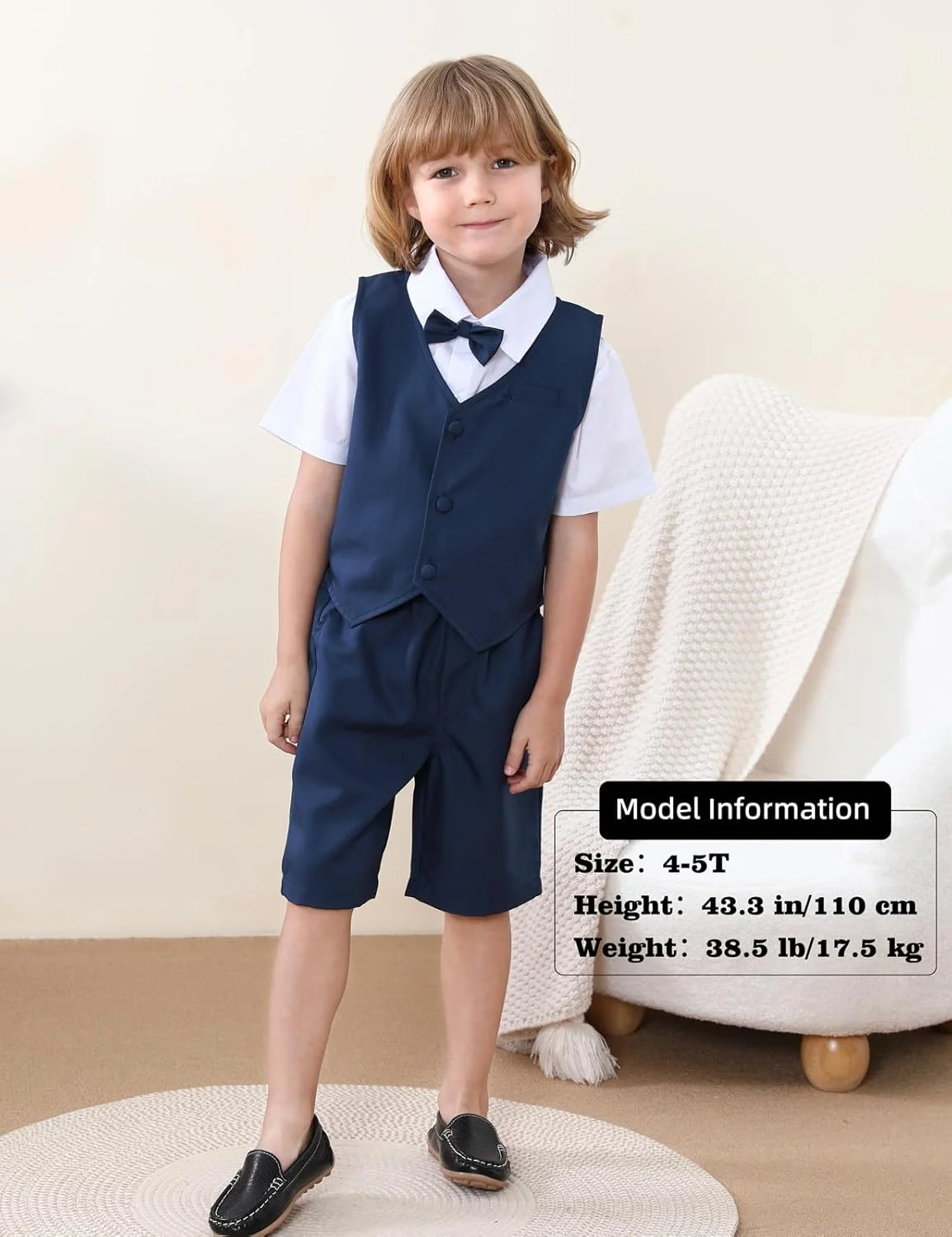 ست لباس پسرانه A&J DESIGN، لباس جنتلمنانه برای پسران، ست 3 تکه شامل پیراهن، جلیقه و شورت با پاپیون