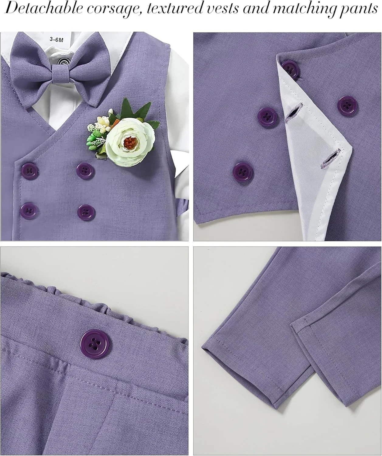 ست لباس پسرانه نوزادی DISAUR، 5 تکه، شامل پیراهن، پاپیون، جلیقه، گل سینه و شلوار، مناسب برای مراسم عروسی ست لباس پسرانه نوزادی DISAUR، 5 تکه، شامل پیراهن، پاپیون، جلیقه، گل سینه و شلوار، مناسب برای مراسم عروسی