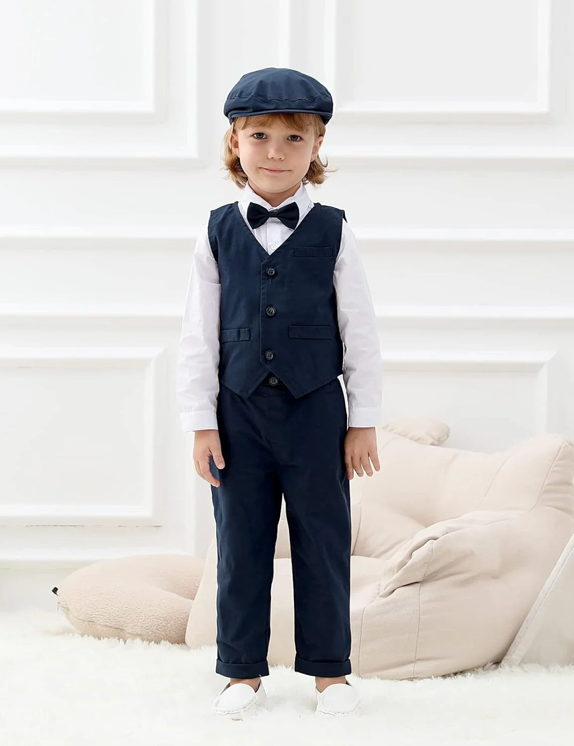 ست لباس پسرانه A&J DESIGN، شامل پیراهن، ساسپندر و شلوار، سفید-1، سایز 3-4 سال