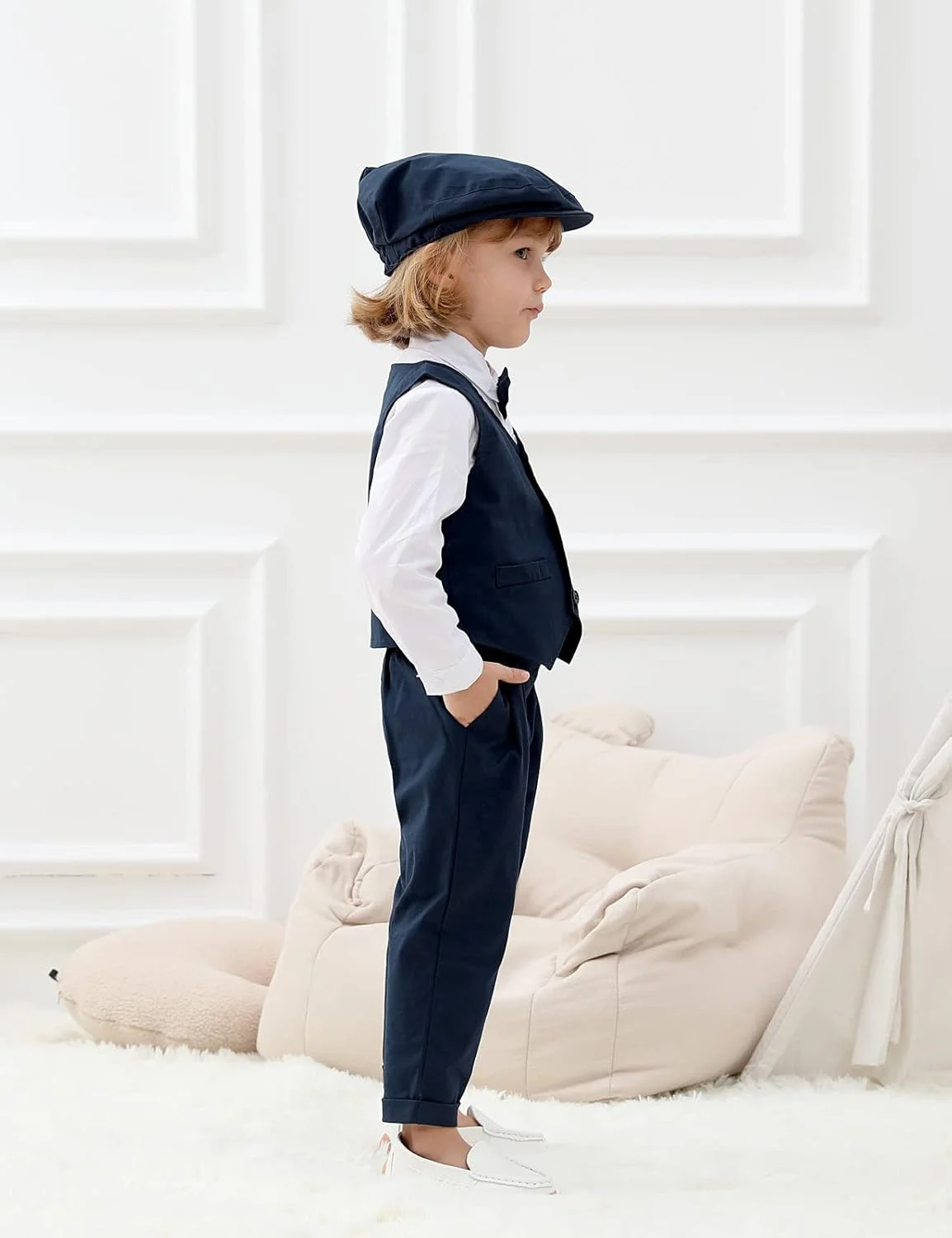 ست لباس پسرانه A&J DESIGN، شامل پیراهن، ساسپندر و شلوار، سفید-1، سایز 3-4 سال