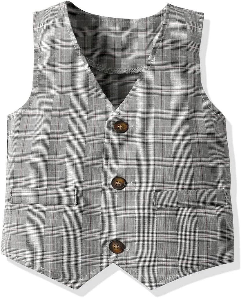 ست رسمی پسرانه نوزادی، کت و شلوار جنتلمن پسرانه شامل جلیقه + ست شورت + پاپیون 4 تکه لباس عروسی آستین کوتاه پسرانه