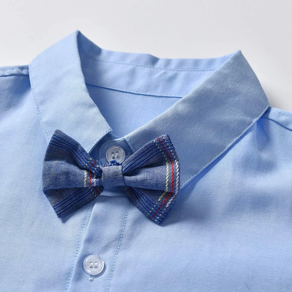 ست لباس جنتلمن پسرانه BSFASF شامل پیراهن آستین بلند + پاپیون + شلوار پیشبندی، لباس نوزادی (آبی 2، 12 ماه)