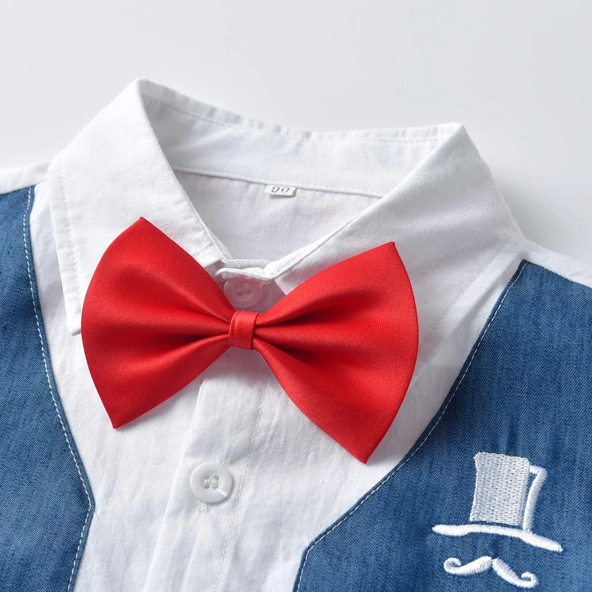 ست لباس جنتلمن پسرانه BSFASF شامل پیراهن آستین بلند + پاپیون + شلوار پیشبندی، لباس سرهمی نوزادی (آبی C، 1-2 سال)