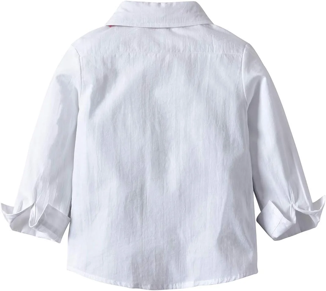 ست لباس جنتلمن پسرانه BSFASF شامل پیراهن آستین بلند + پاپیون + شلوار پیشبندی، لباس سرهمی نوزادی (آبی C، 1-2 سال)