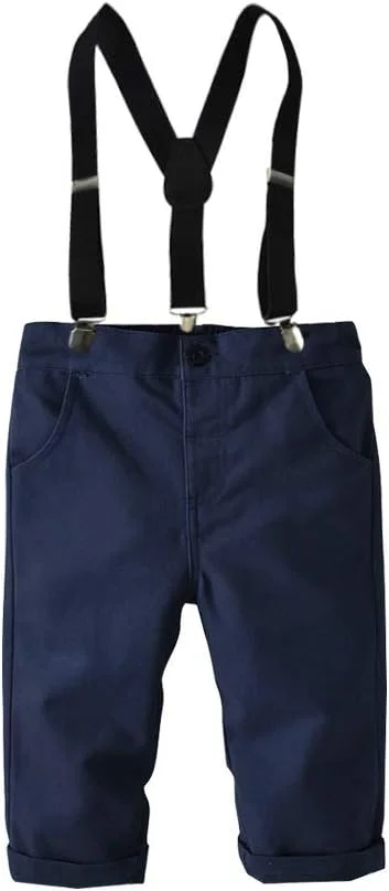 ست لباس جنتلمن پسرانه BSFASF شامل پیراهن آستین بلند + پاپیون + شلوار پیشبندی، لباس نوزادی (آبی 2، 12 ماه)