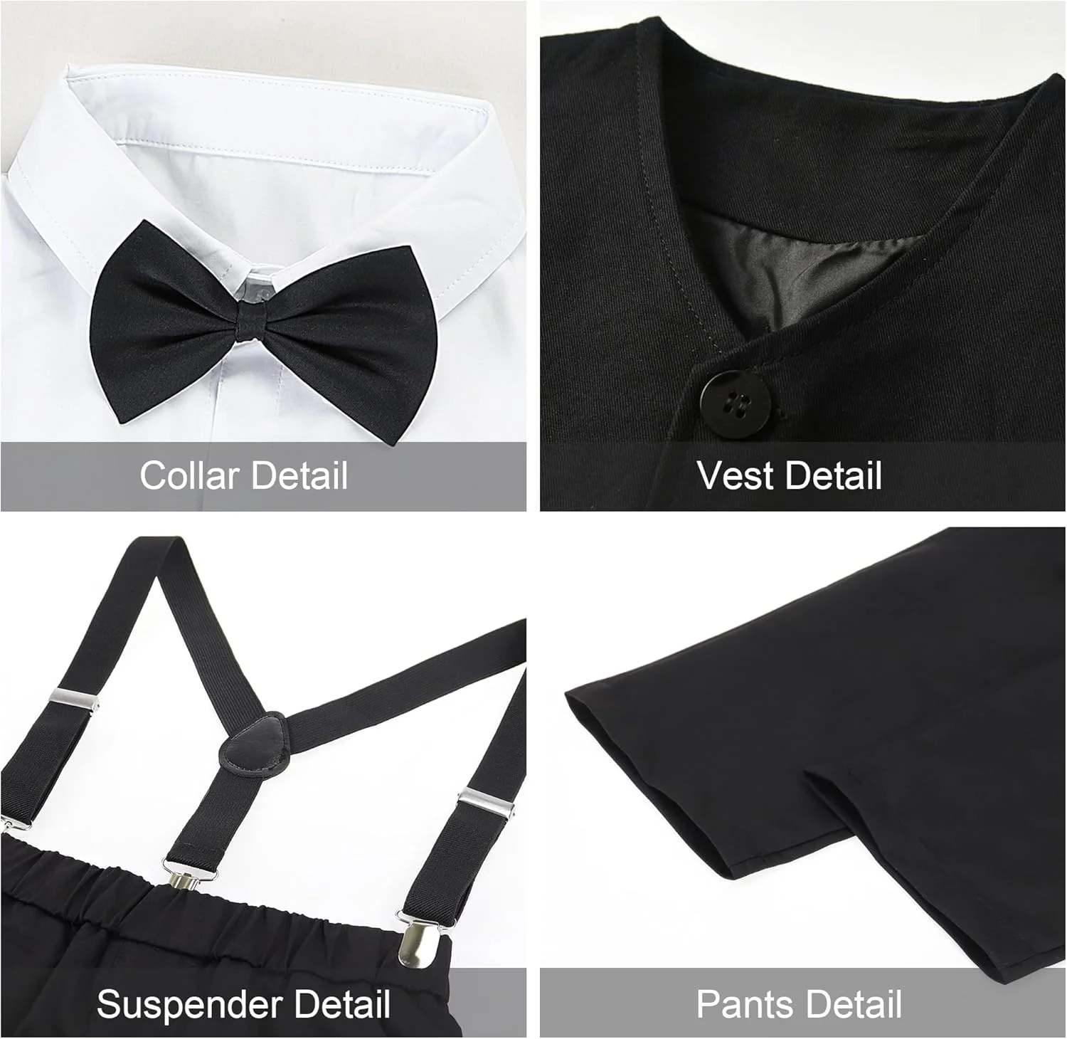 ست 5 تکه لباس جنتلمن پسرانه شامل پیراهن آستین بلند + پاپیون + جلیقه + شلوار ساسپندر مناسب مهمانی عروسی ست 5 تکه لباس جنتلمن پسرانه شامل پیراهن آستین بلند + پاپیون + جلیقه + شلوار ساسپندر مناسب مهمانی عروسی