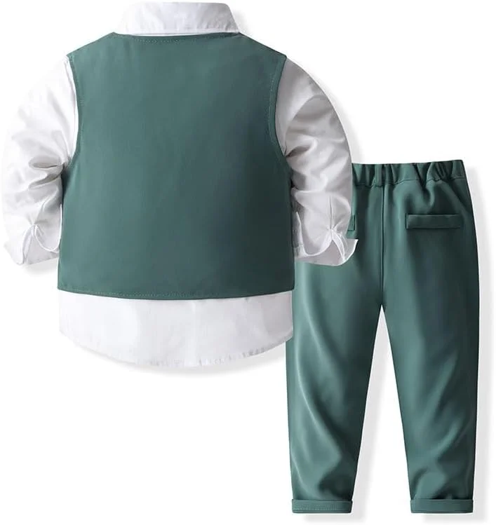 ست لباس جنتلمن 4 تکه پسرانه Abolai شامل پیراهن سفید، پاپیون، جلیقه یقه دار و شلوار ست لباس جنتلمن 4 تکه پسرانه Abolai شامل پیراهن سفید، پاپیون، جلیقه یقه دار و شلوار