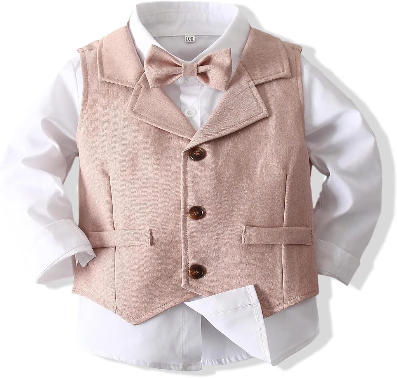 ست سه تکه پسرانه شامل پیراهن مجلسی، پاپیون، جلیقه و شلوار