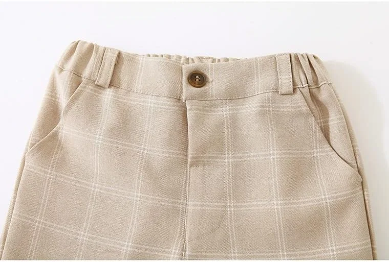 ست 4 تکه شیک کودک پسرانه Abolai شامل پیراهن صورتی، پاپیون، جلیقه چهارخانه و شلوار چهارخانه ست 4 تکه شیک کودک پسرانه Abolai شامل پیراهن صورتی، پاپیون، جلیقه چهارخانه و شلوار چهارخانه